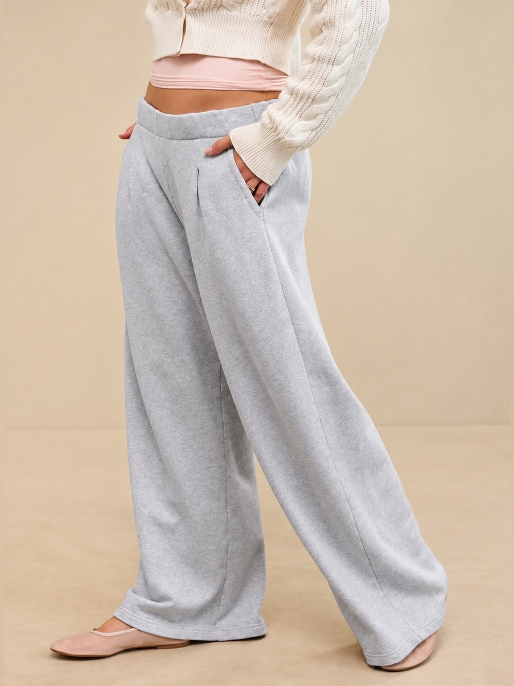 Aerie Cozy New Heights Fleece Trouser XL Gray Wide Leg Athleisure Lounge